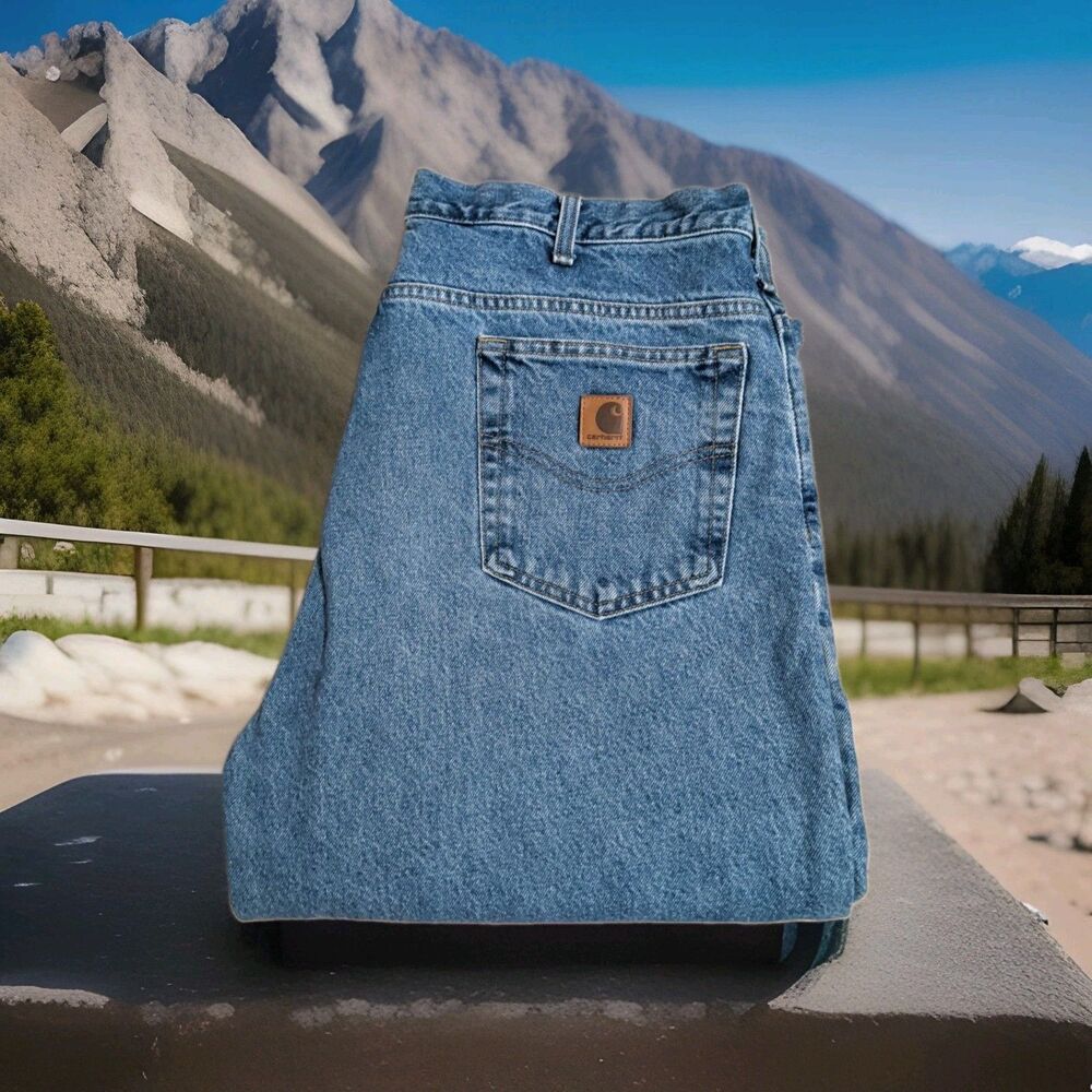 CARHARTT FLANNEL LINED RELAXED FIT MEDIUM WASH DENIM JEANS MENS SZ 38X34 GUC